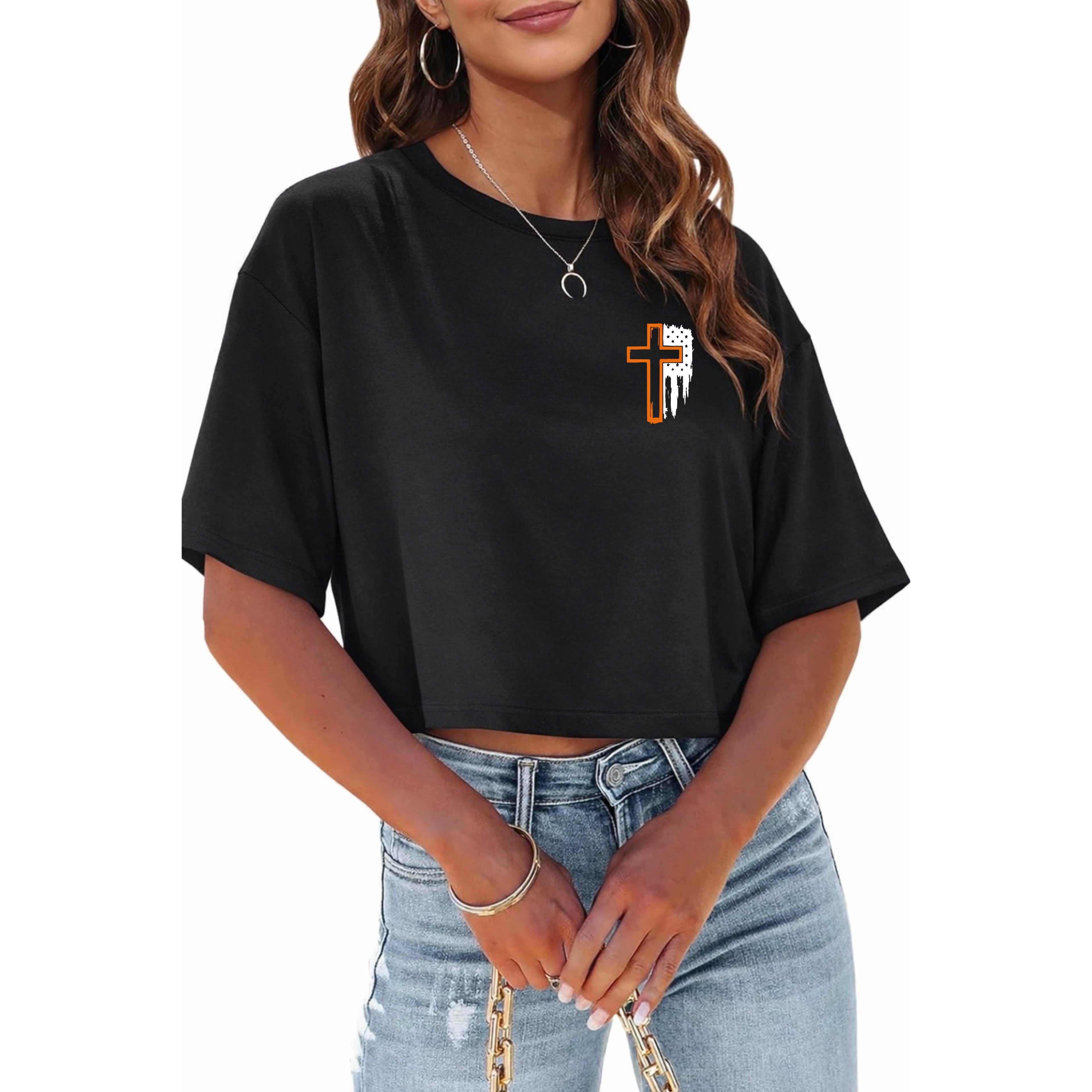 Flag & Cross Women’s Cropped T-Shirt