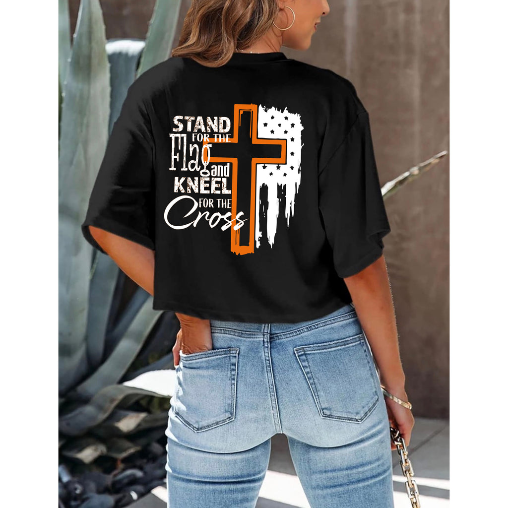 Flag & Cross Women’s Cropped T-Shirt