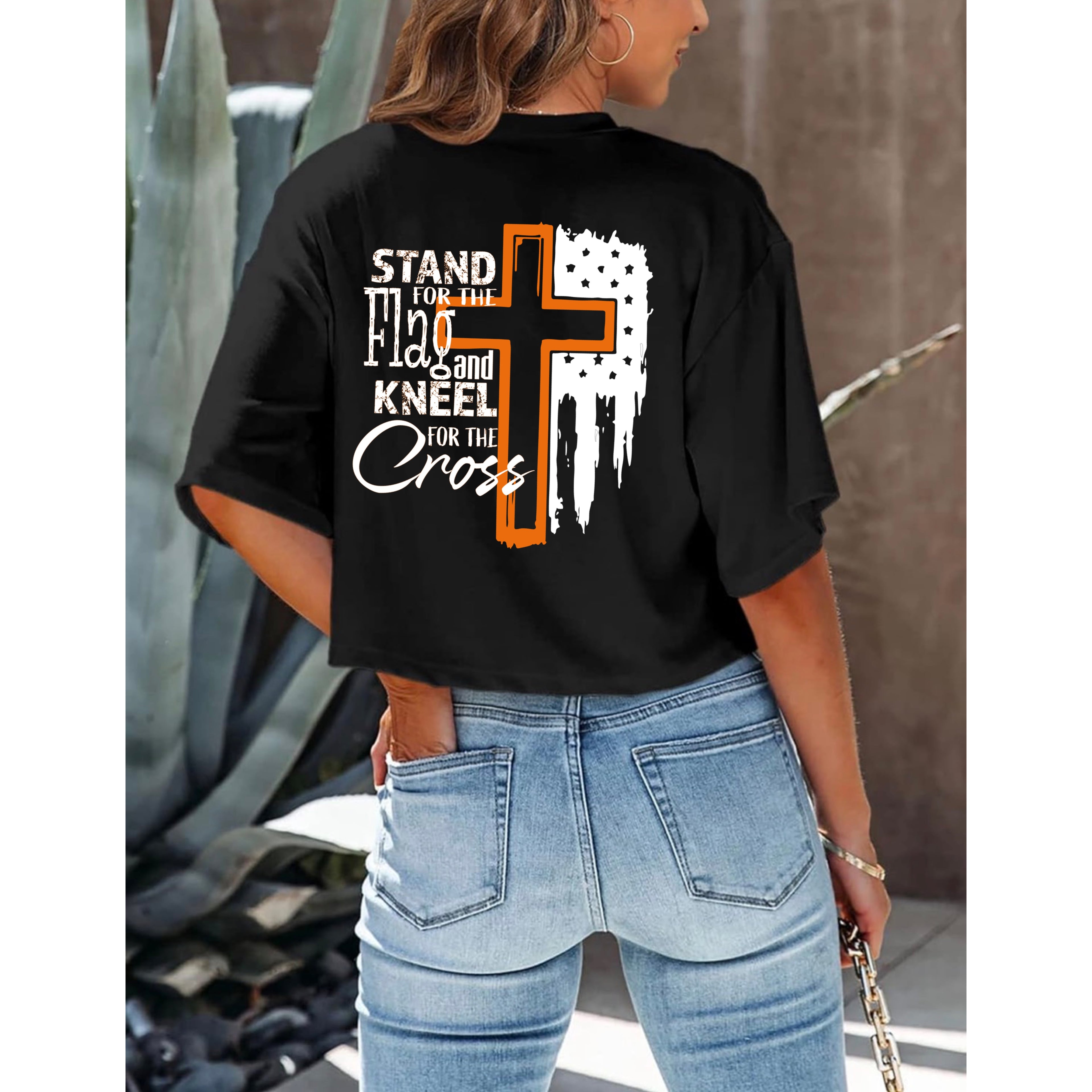 Flag & Cross Women’s Cropped T-Shirt