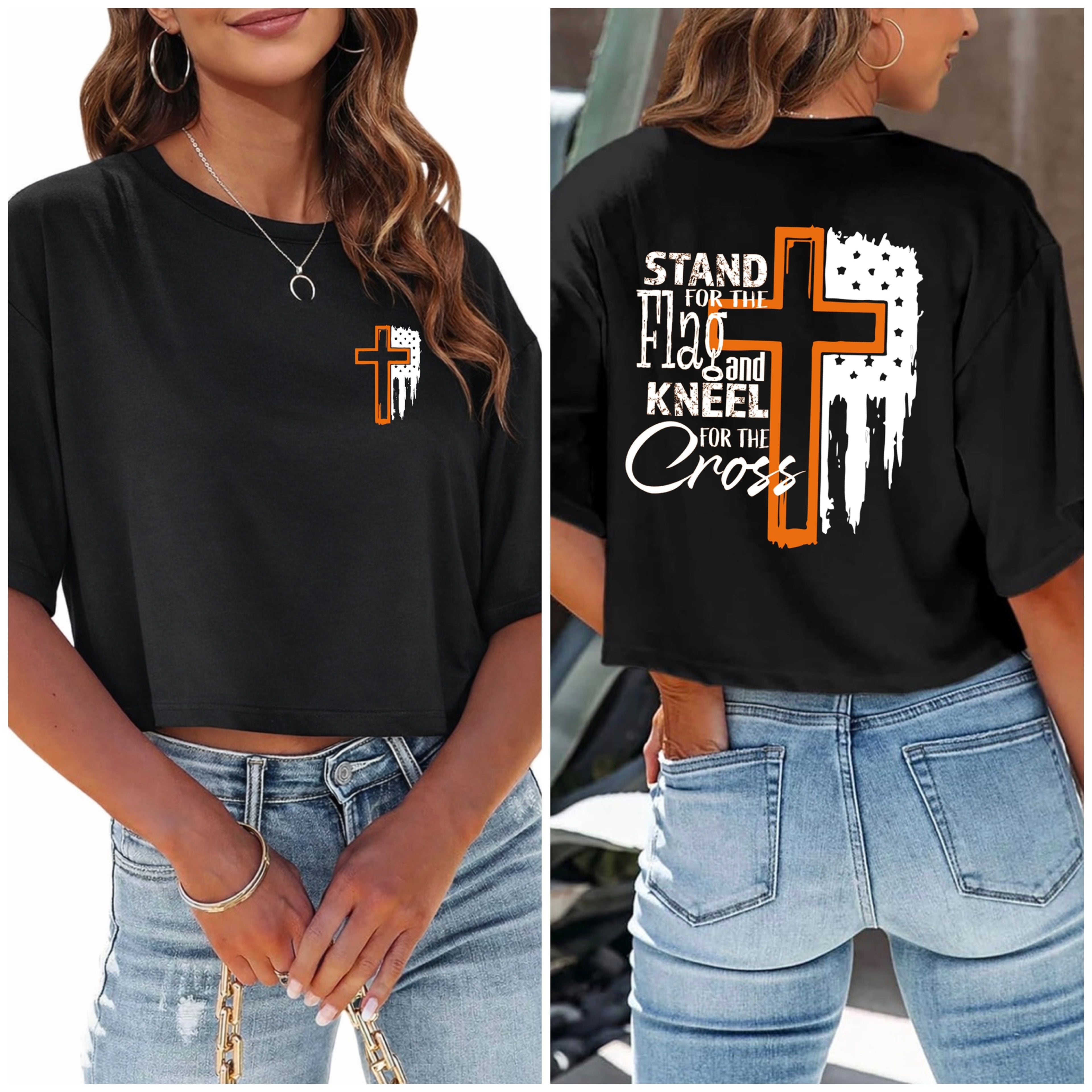 Flag & Cross Women’s Cropped T-Shirt