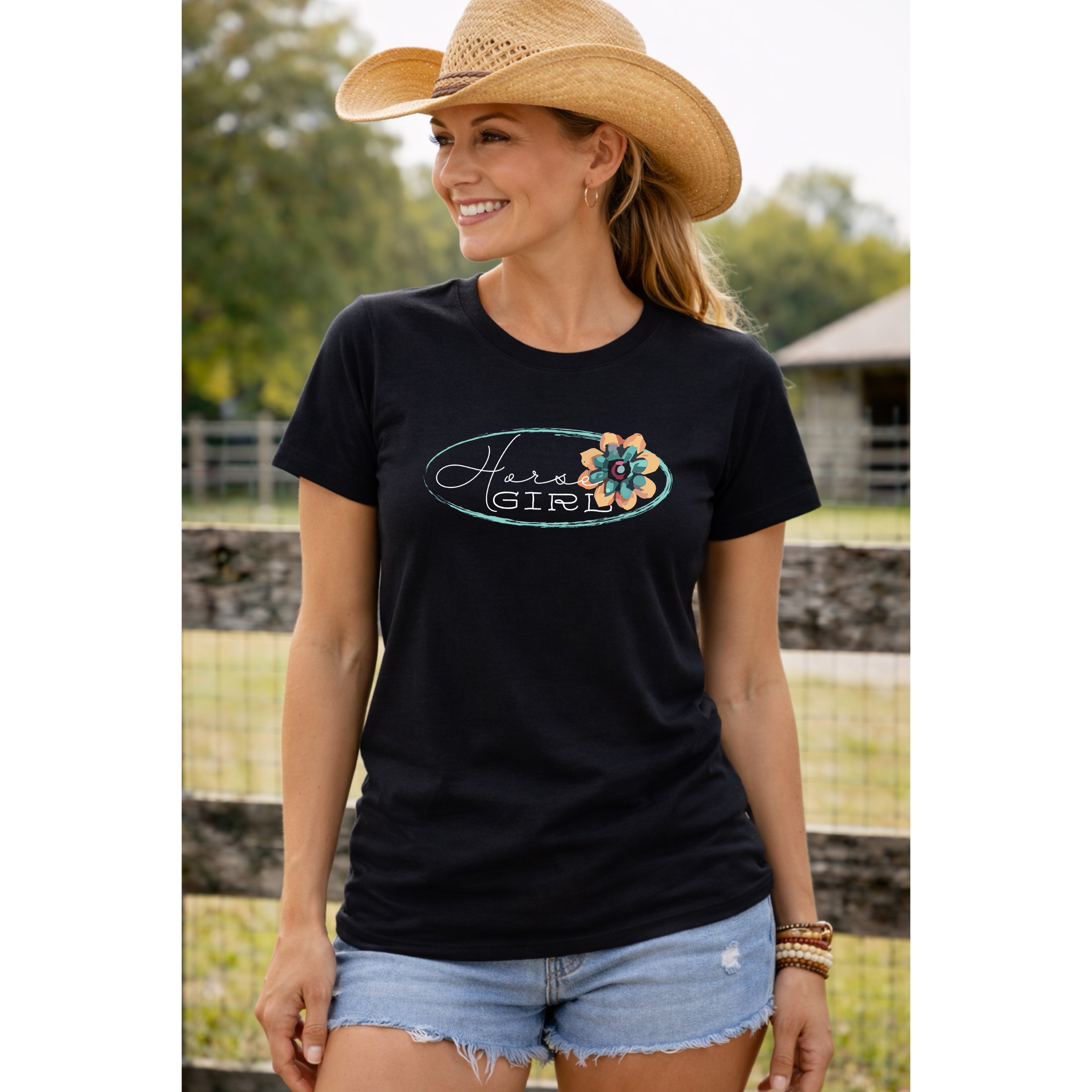 Horse Girl Front Oval Short Sleeve T-shirt